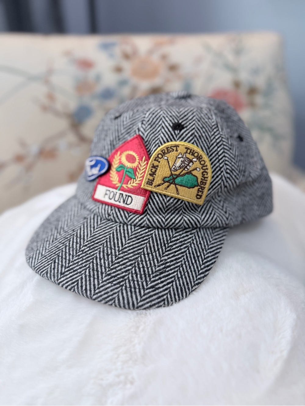 Found Herringbone Tweed Patch Snap Back Cap Gray